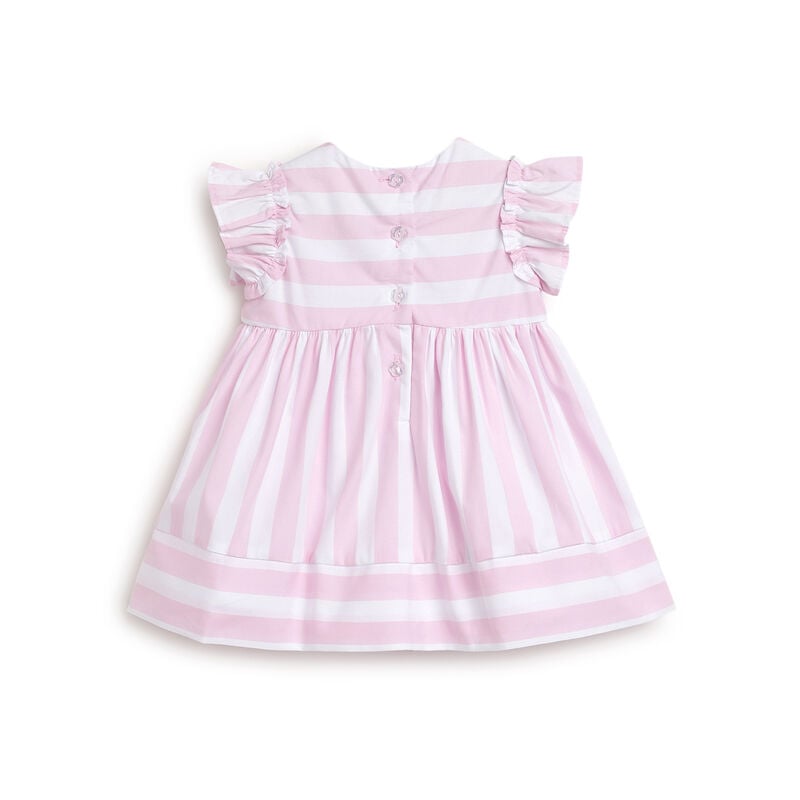 Girls White and Pink Striped Short Sleeve Dress image number 1